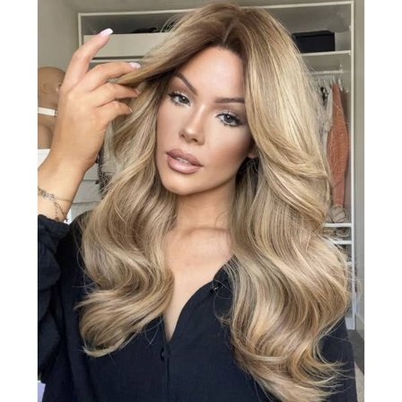 TG Dame Parukk Langt Hår Brun Blond Gradient Mellom Bred Bølge Lang Cu