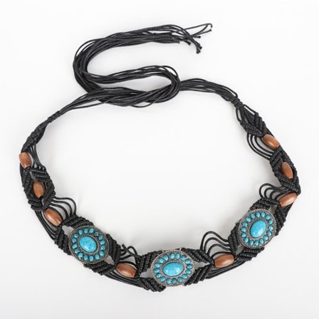 Etnisk perlelinning Dame flettebelte SVART