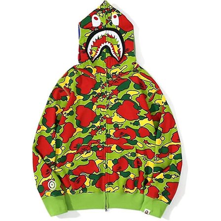 Shark Ape Bape Hoodie Camo Print Polyestertröja Casual Loose Zip Hoodie Jacka För Herr Dam