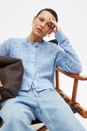 NA-KD Cardigan en maille pointelle - Gilets - Bleu - XS