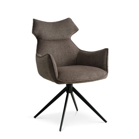 Liva Esszimmerstuhl, Armlehnen | Drehfunktion | Schwarzes Gestell, Braun, Modernes Design, Strukturierter Stoff, 90cm Höhe, Drehbarer Stuhl