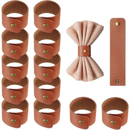 Serviettringer 12 stk, Jule-serviettringer, Retro Brune Serviettringer, Vintage Lærserviettringer