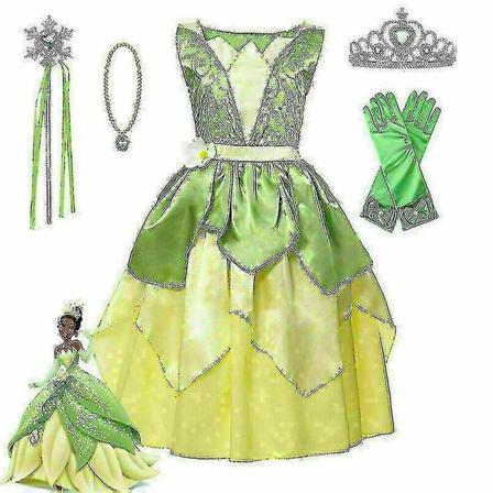 Pige Tiana Flot Kjole Prinsesse Og Frøen Børn Cosplay Jul Fest V only one dress 130cm(6y)