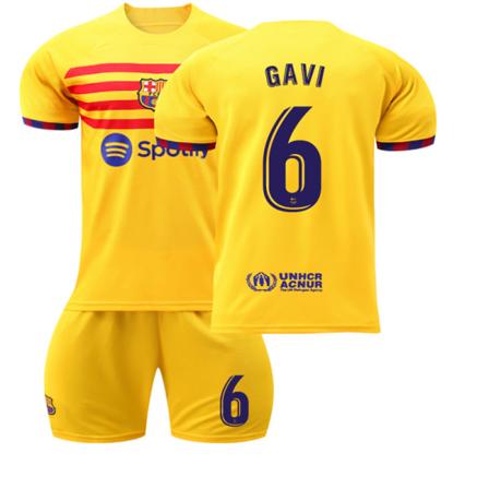 2022-23 Barcelona kolmas vieraspaita keltainen nro 9 Lewandowski 6 Gavi jalkapalloasu Katalonian elementtejä paita Barcelona's three away games No. 6 