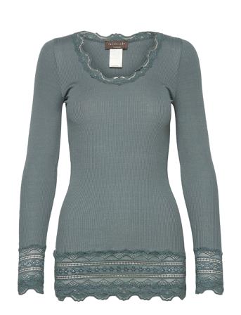 Silk T-Shirt Medium Ls W/Wide Lace T-shirts & Tops Long-sleeved Blå Rosemunde