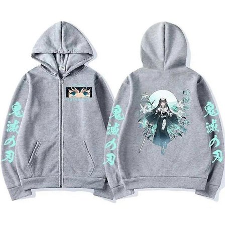 Demon Slayer Muichiro Tokito 2023 Hettegenser med glidelås Kawaii Kimetsu No Yaiba Jakke med glidelås Gensere Menn Kvinner Pullover Streetwear