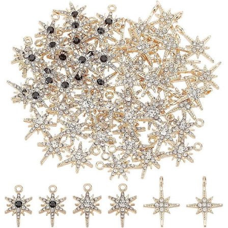 60 stk. Stjerneanheng Nordstjerne Cubic Zirconia Anheng 3 Stiler Stjerneanheng 8-tagget Stjerne Charm Rhinestone Anheng for Å Lage Armbånd Halskjede 