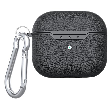 SKALO AirPods 4 Litchi Cover m. karabinhage - Sort