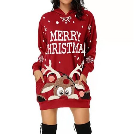 Julekjole til kvinder med trykt pullover-trøje