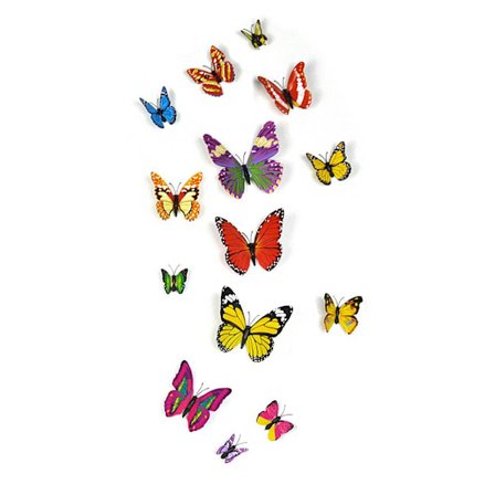 Veggdekorasjon - 3D sommerfugler fargerike søte 12 stk - Velg farge
