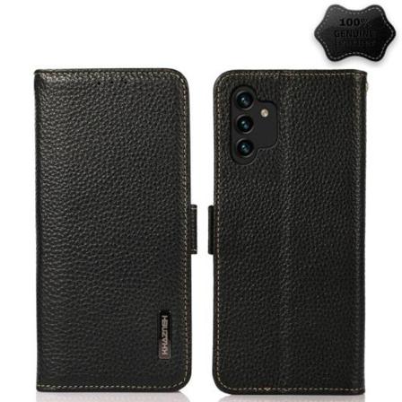 Khazneh Samsung Galaxy A13 4g Fodral Rfid Äkta Läder Svart