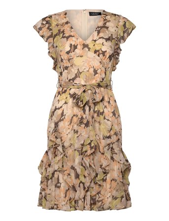 Floral Ruffle-Trim Georgette Dress Green Lauren Ralph Lauren