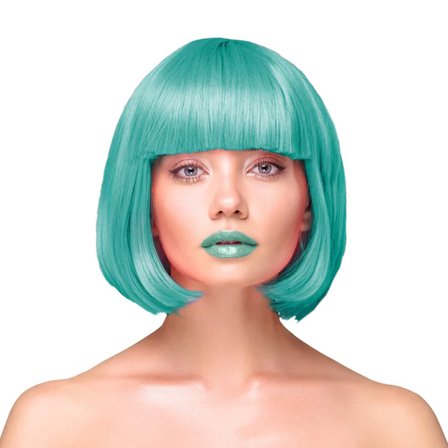 Peruk Kort Rakt Hår - Turkos - Partyninja.se