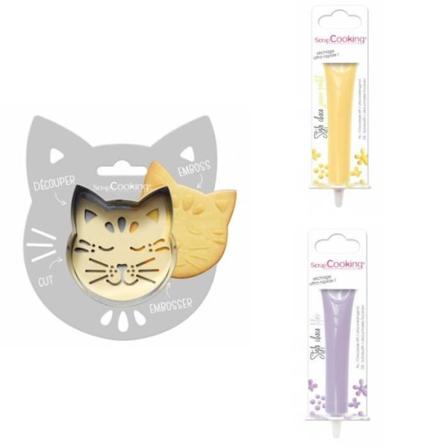 Cat Relief Cookie Kit + 2 pastellgul och lila chokladpennor