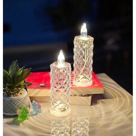 2 stk. LED fyrfadslys | Flammeløs & røgfri dekorativt akryllys | Boligindretning, soveværelse, Diwali dekoration, kontor, Pooja-rum