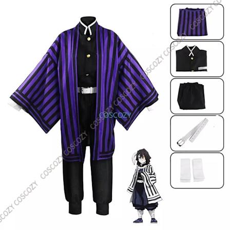Lilla/Svart Iguro Obanai Cosplay Anime Demon Ghost Slayer Iguro Obanai Haori Kimono Cosplay Kostyme Hvit Slange Dukke Sett Barn 110 cm-WELLNGS Kids 