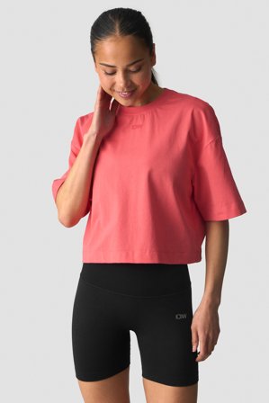 ICANIWILL - Everyday Cotton Cropped T-shirt Dark Pink Peach- Træningstrøje - Damer - Træningstøj fra ICIW