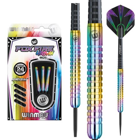 Winmau Foxfire Urban Darts 22g/24g - 80% Tungsten Steel Tip Darts - Prism Technology, Parallel Profile, Ring Grip, Rainbow Colors