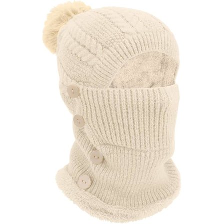 Vintervarm stickad mössa och halsvärmare set, mjuk stickad mössa med servering