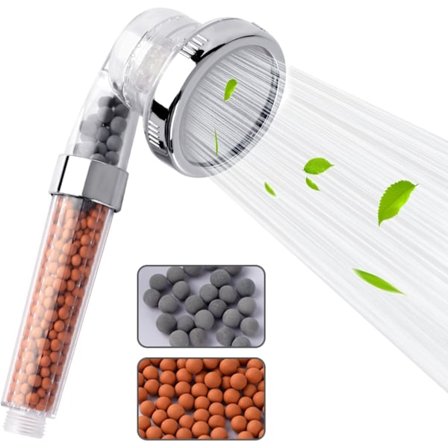 Dusjhode Kraftig flyt med perler Filtertrykkforsterkende dusjhodespray med 3 moduser (hvit)