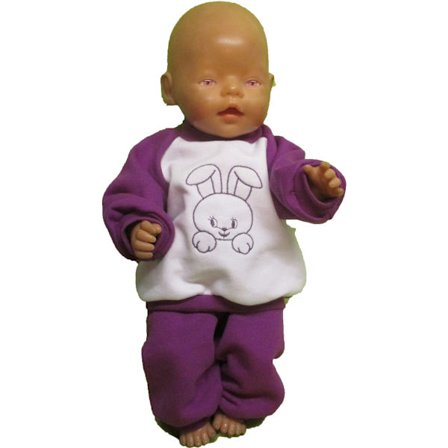 Lila/vit joggingset med kanin till Baby Born, dockkläder.