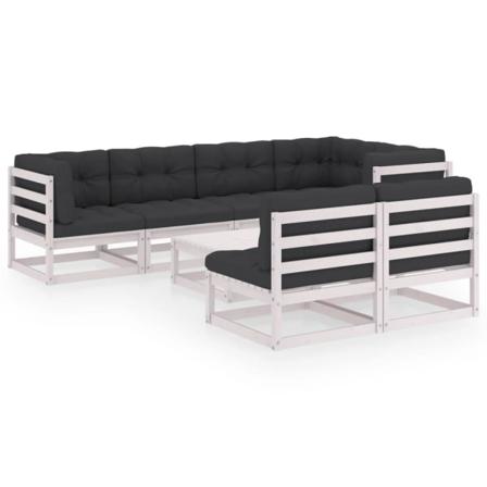 Vidaxl Loungegrupp Med Dynor 8 Delar Massiv Furu Vit
