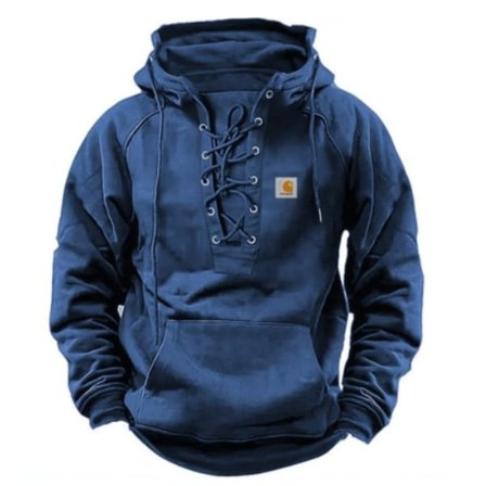 Herr Casual Rem Topp Fickor Enfärgad Huvtröja Långärmad Topp Blå