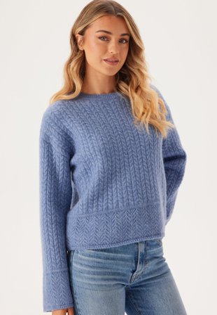 SELECTED - Slfalva Structure Ls Knit O-neck - Endless Sky Detail:MELANGE