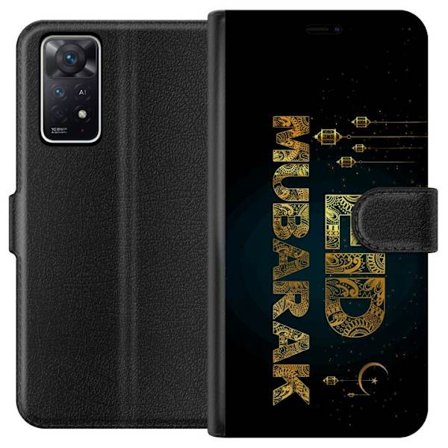 Yhteensopiva Lompakkokotelo Xiaomi Redmi Note 11 Pro 5G Kultainen ramadan-aiheinen motiivi, jossa on koristeellista typografiaa, lyhtyjä, puolikuu ja