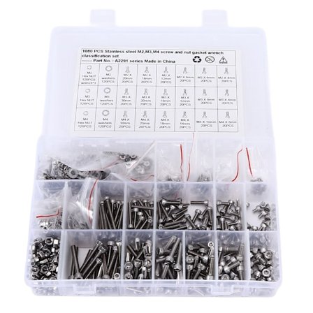1080 stk/sett M2 M3 M4 Skrue Mutter Pakning Kit Rustfritt Stål Hex Socket Hode Cap Feste Assortert for Biler Lastebiler Skip