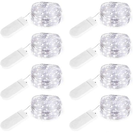 Mini Lyskæder Batterier (Medfølger), IP65 Vandtæt, Kold Hvid, Sølvtråd 2M 20 LED, Mini LED Lys, Indendørs Dekoration Bord Jul Mar