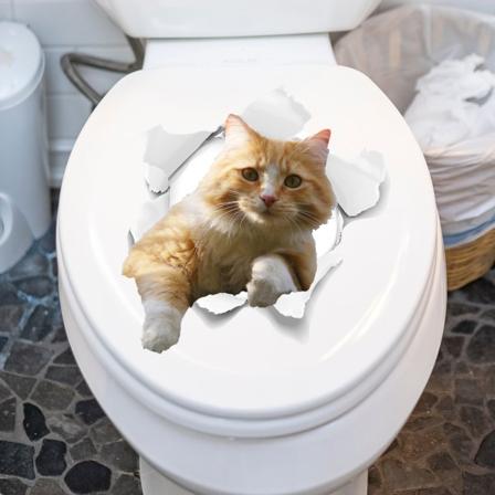 #Sjove katte dekoration PVC vægklistermærke badeværelse toilet klistermærke, 35x40cm#
