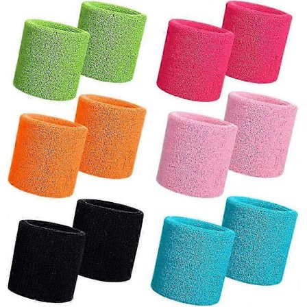 Svedbånd, 6 par farverige armbånd Sports Atletisk Bomuld Svedbånd Elastiske Svedbånd til Unisex Kvinder Mænd Badminton Tennis Løb Gym Fitness 8