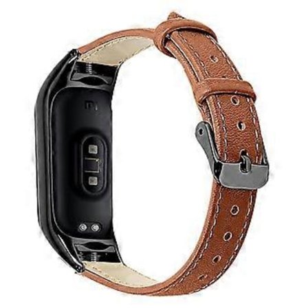 För Xiaomi Smart Band 8 Äkta Läderarmband med Svart Klockfodral