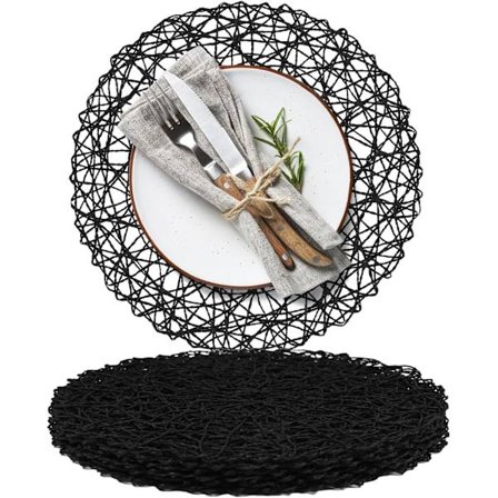 Pappersflätade Runda Underlägg Set om 6 Naturliga Halksäkra Värmebeständiga Bordstabletter för Matbord Vävda Inomhus & Utomhus