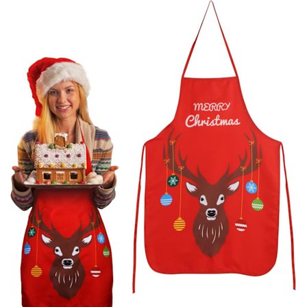 God Jul Juleforkle, Kjøkkengaver Trykt Kjøkkenforkle med Elg, Snømann, Elg Rudolph til Jul D