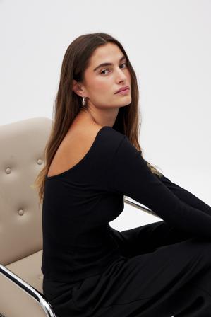 NA-KD Deep Back Long Sleeve Rib Top - Tops dos nu - Noir - XS (EU 32)