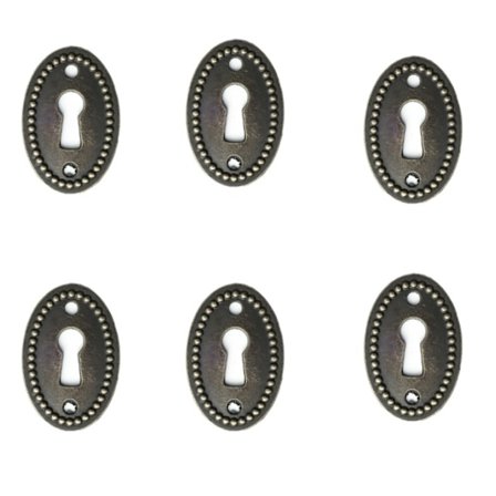 Sett med 6 antikke nøkkelplater, låsrosetter, låsdeksler, nøkkelhull [qb]