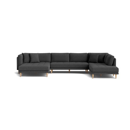 Cali U-Form Sofa, links in Hygge Dunkelgrau, modernes Design mit Nozag-Federung und weicher Polsterung für gemütliche Stunden im Wohnzimmer.