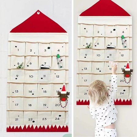Julekalender i stoff med 24 lommer, gaveoppbevaring, juletellerkalender for barn, hjemmehengende, Navidad-dekorasjon (FMY)