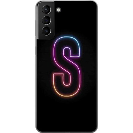Kompatibel Mobilcover til Samsung Samsung Galaxy S21+ 5G Neonbogstav S i lyserød og blå toner mod en mørk baggrund, stilfuld bogstavkunst med retro