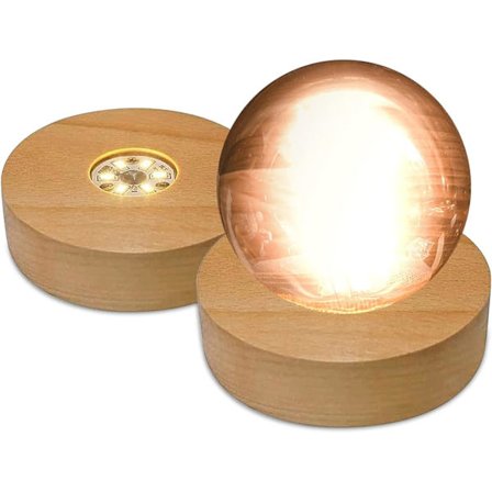 Krystall LED-lysbase, sett med 2 displaybase i tre, LED-lysbase med USB-bryter for krystallkule-skrivebordsdisplay
