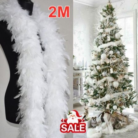 Julgran White Feather Boa Strip Ribbon Party Garland 2M