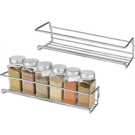 Kryddhylla i metall, 2 delar kryddhylla i metall, väggmonterade kryddhyllor, självhäftande kryddhylla i rostfritt stål (silver)
