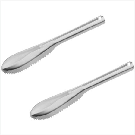 Sæt med 2 fiskeskælsskraber med savtakket rustfrit stål, fisk