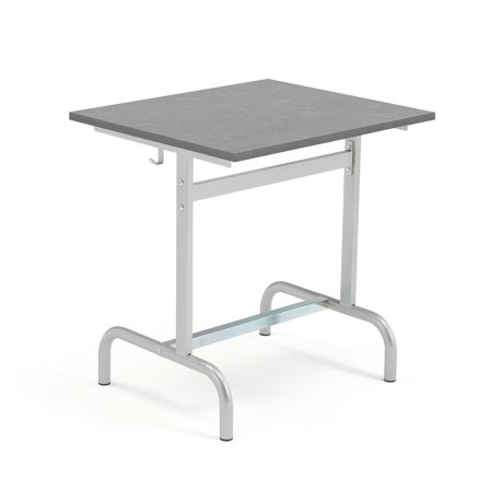 Schultisch 180, silber, Linoleum dunkelgrau