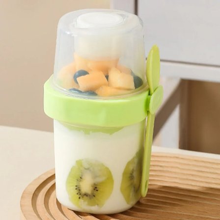 Yoghurtkop med ske, velegnet til take-away, 901-1000 ml lækagesikker yoghurt take-away kop madkasse, grøn