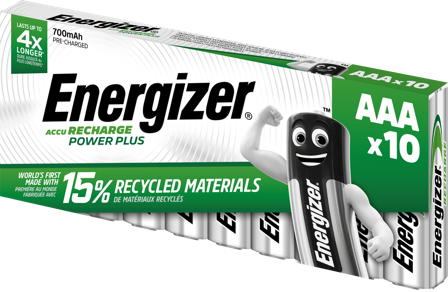 Energizer Recharge Power Plus Batteri laddningsbart, AAA, 1,2 V, 10-pack 700 mAh, Batterier