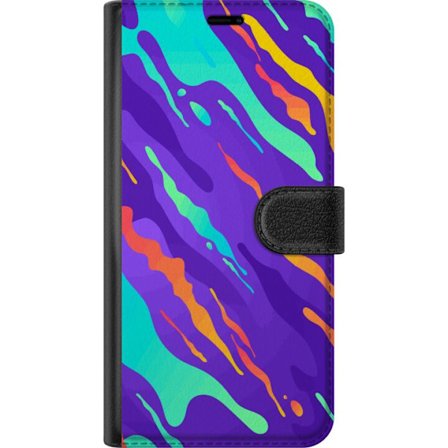 Yhteensopiva Lompakkokotelo Motorola Edge 50 Fusion Värikkääs abstrakti kuviointi, jossa nestemäisiä muotoja lila, turkoosi, keltainen ja oranssi
