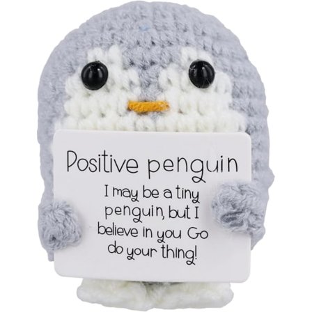 Iloinen positiivinen pingviini, 2,6 tuuman emotionaalinen tuki pingviinilelu positiivisella kortilla pingviinilahjat virkattu käsityö nukke ystäville 